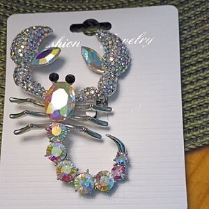 Elegant Silver Scorpion Brooch with Iridescent Crystals NWT
